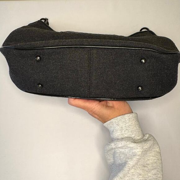 Worth Flannel & Patent Leather Shoulder Bag | Gray Black | Y2K Crescent Purse - Picture 6 of 10